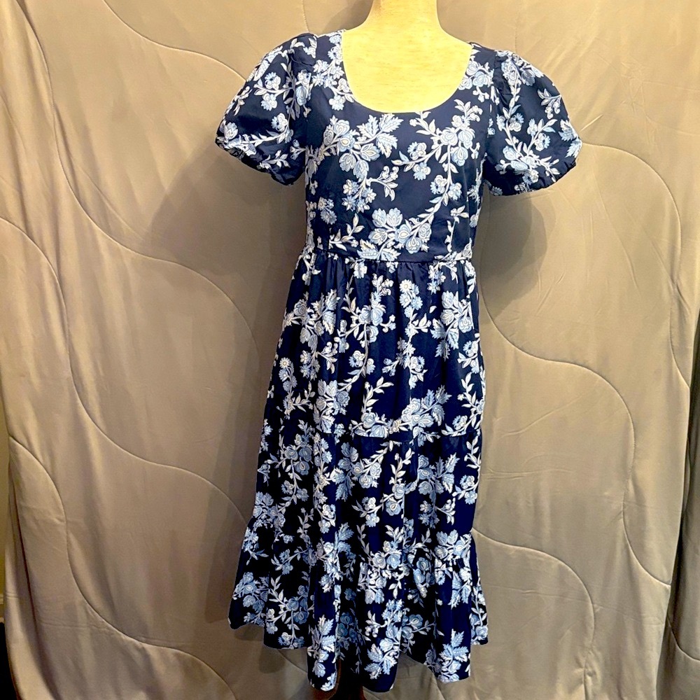 J. Crew Navy and White Floral Midi Dress 8